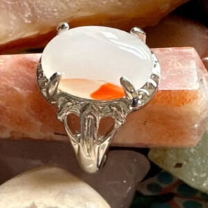 White agate silver gem ring